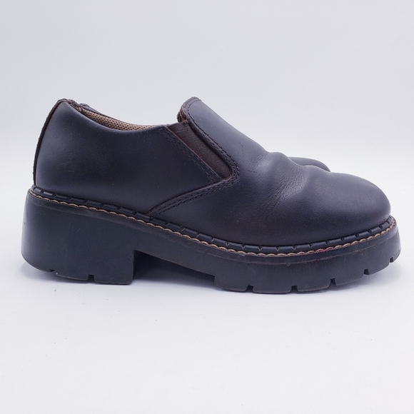 Vintage 90s Y2K American Eagle Leather Chunky Heel Loafer Brown Leather Size 6 - Picture 1 of 11